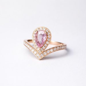 V-shape 18K RG Natural Padparadscha Sapphire Ring