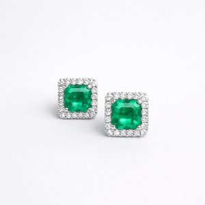 Natural Emerald Earrings with Diamonds