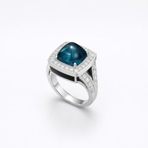 Natural Sugarloaf Cut Indicolite Tourmaline Cocktail Ring