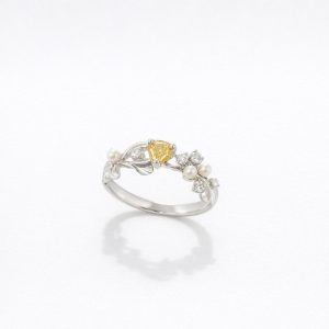 Natural Yellow Diamond and Pearl Ring
