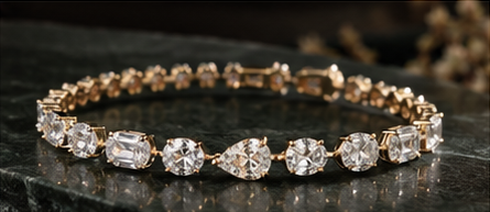 Editorial styling image of a mixed-cut diamond bracelet